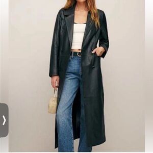 Reformation Black Genuine Lamb Leather Trench Coat Size XS NWT